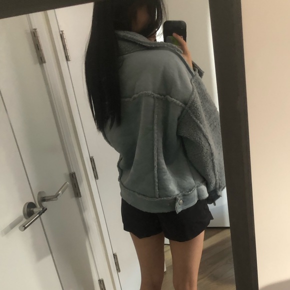 F21 patched grey/blue fur jacket - Picture 4 of 5